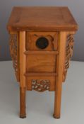 Chinese cupboard with fretwork decoration and hidden compartment, W48 x D51 x H83cm