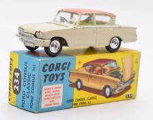 Corgi Toys diecast model Ford Consul Classic 315 with beige body, pink roof and lemon interior, 234,