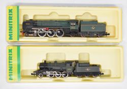 Two Hornby Minitrix N gauge model railway locomotives Britannia and Ivatt, both in original boxes.