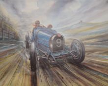 Three Phil May signed limited edition (of 500) pre war car racing prints, comprising Full Throttle