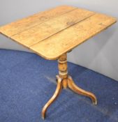 18th/19thC oak tilt top table on triform base, W60 x D50 x H68cm