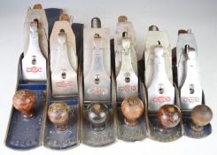 Set of six Woden woodworking planes size W4, W4 1/2, W5, W5 1/2, W6 and W7