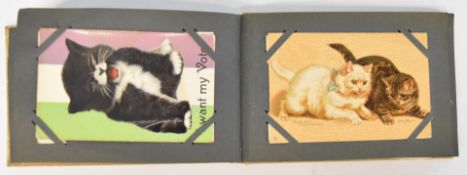 An album of cat / humorous postcards including suffragette interest 'I want my vote' postcard