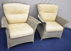 Pair of Hartman faux wicker garden / conservatory chairs, with cushions