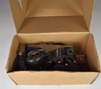 Ten various small woodworking planes to include Record and believed Stanley examples, length of