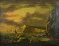 Attributed to J.T. Young (fl 1811-1822) oil on canvas maritime coastal landscape, Freshwater Bay and