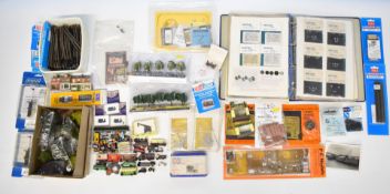 Collection of N gauge model railway vehicles, plants, points and point motors including Peco and