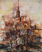 John Bassage (20thC British) oil on canvas 'The Paper Boy, Rue De L'Horolge, Diman', continental