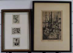 Gerson Leiber (1921-2018) framed set of three signed etchings including Telephone and Flower, each