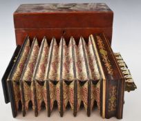Vintage squeezebox or melodeon with original wooden case.