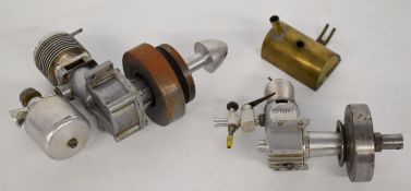 Two vintage compression ignition or diesel model pylon racing or similar model engines, one