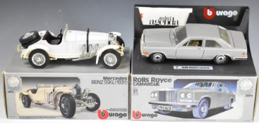 Two Burago Diamond Series 1:18 scale diecast model cars comprising Rolls Royce Camargue 3001 and