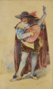 Henry Gillard Glindoni RBA (852-1913)  watercolour portrait of a man playing a mandolin, signed