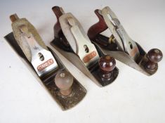 Three Stanley Bailey woodworking planes, Nos 5 1/2, 4 1/2 and 4