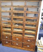 Oak shop fitting haberdashery cabinet by J C King of Goswell Rd EC1, London, fitted 21 glazed