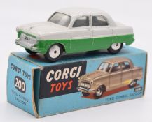 Corgi Toys diecast model Ford Consul Saloon with white/green body and silver hubs, 200, in