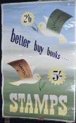 'Better Buy Books...Stamps', original gouache on paper advertising poster, signed lower right Geron,