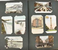 Edwardian album of approximately 350 postcards including Dublin, Monmouth, Looe, Lancaster, Truro,