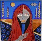 Dietmar Richard Vollmar (born 1935), oil on canvas 'Polish Girl in a landscape' in the style of