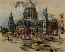 John Bassage (20thC British) oil on canvas 'St. Pauls Cathedral', London, signed lower right and