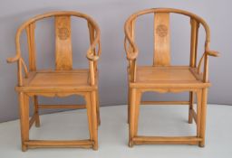 Pair of Chinese elm chairs, height 97cm