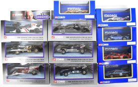 Eleven Corgi diecast model racing cars comprising 6 Corgi Classics 'The Donnington Collection' and 5