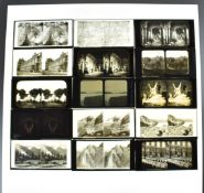 Eighteen glass stereoscopic viewer slides to include Zermatt, Mont Blanc, Rome and Versailles
