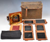 Mahogany bellows plate camera fitted with Thornton Pickard shutter and rapid rectiliniar lens,