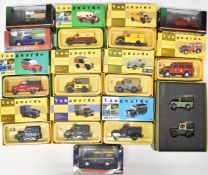 Fourteen Lledo Vanguards diecast model Land-Rovers to include military, emergency and commercial