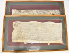 A 17thC indenture of Worcestershire interest and another illuminated example, possibly earlier,