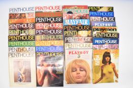 A collection of vintage 1960s/70s glamour magazines including Mayfair, Penthouse and Playboy