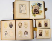Three vintage leather and similar albums to suit studio portrait photographs, some with contents