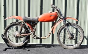 1975 Saracen trials motorcycle project, registration number JYH 158N, with V5c which reveals