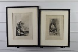 After Rembrandt van Rijn, two engravings, one a made before a curtain, signed and dated 1946 lower