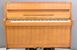 Yamaha upright piano in teak, serial no 1445715, W145 x D56 x H105cm