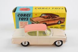 Corgi Toys diecast model Ford Consul Classic 315 with beige body, orange roof and lemon interior,