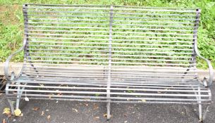 Galvanised wrought iron garden bench in the Georgian style, length 184cm