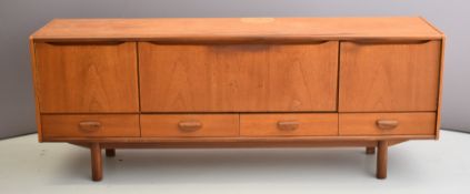 Retro G Plan or similar sideboard with two cupboards flanking a fall flap, all with four drawers