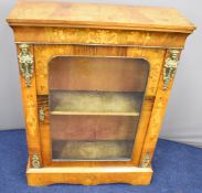 19thC glazed inlaid walnut pier cabinet with figural ormolu mounts, W80 x D31 x H106cm