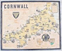 GWR Cornwall The Route to Beauty and Pleasure advertising sign or poster depicting a map of the