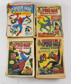Over one hundred and forty Spiderman Weekly comics by Marvel UK, earliest issue #2.