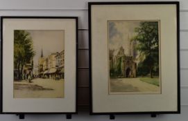 William Tatton Winter (1855-1928) two signed coloured etchings, one Lincoln Cathedral, the other St.