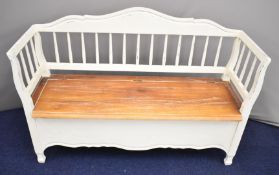 Laura Ashley painted pine settle, length W137 x D48 x H81cm