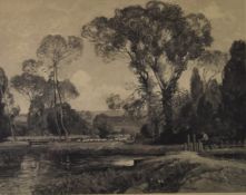 Sir Alfred East RA RBA (1844-1913) etching The Millers Meadow, signed by East and also Charles