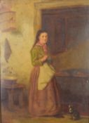 Thomas Faed RA (1826-1900) oil on panel interior scene painting of a lady with cat beside her