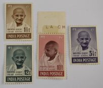 India 1948 mint independent set of four (10s unmounted mint, mounted on selvedge with light
