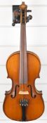 Mid 20th century violin, length of back 35.5cm, with case.