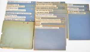 Collection of vintage Philips linen backed educational wall atlases including historical all world