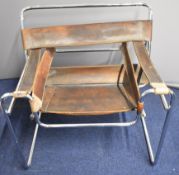 Marcel Breuer Wassily mid century retro style chair with chrome frame and brown leather upholstery