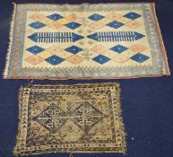 Turkoman rug with diamond shaped guls, 125 x 210cm amd a small vintage rug